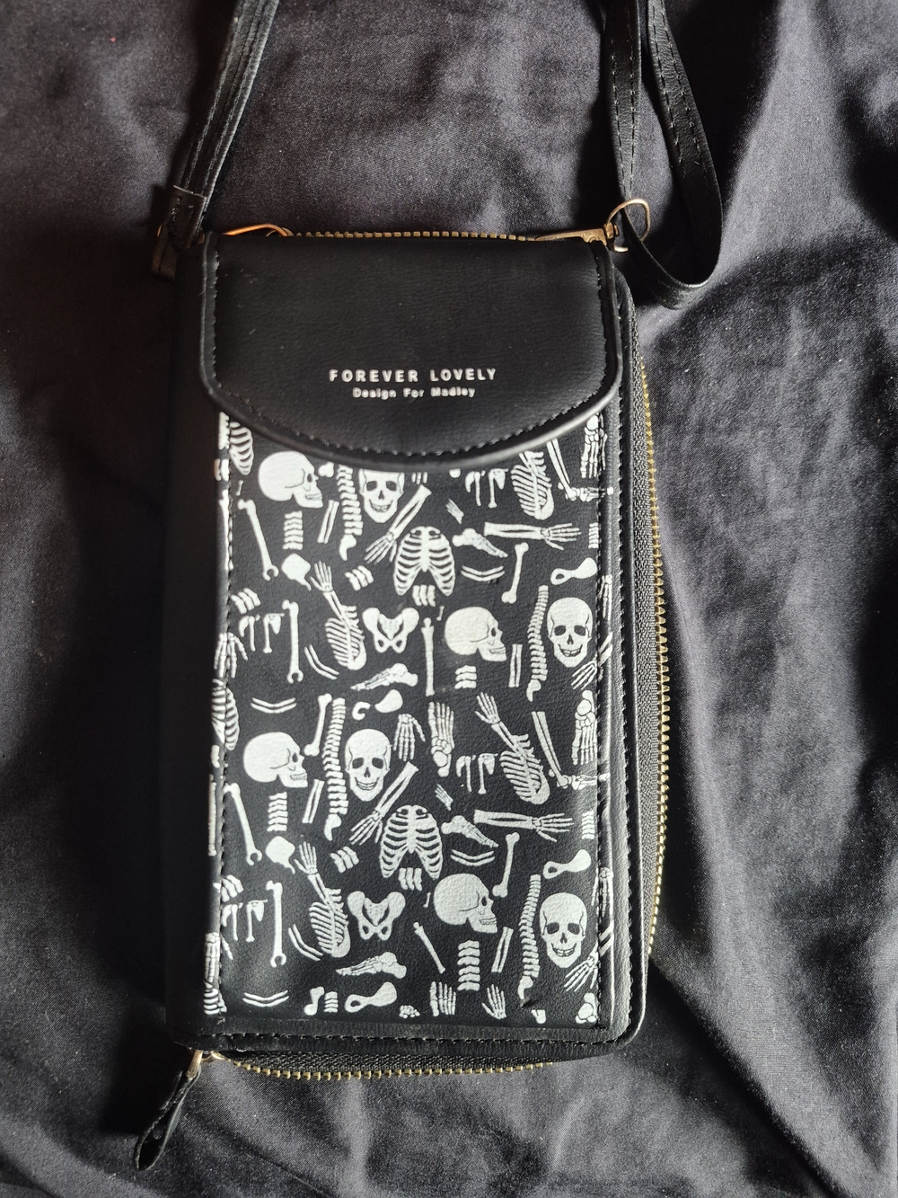 Black Skeleton Crossbody Wallet Bag